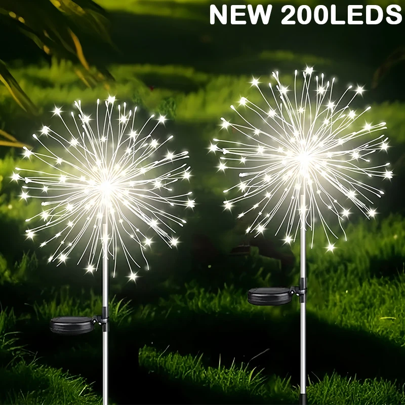 200LED Solar Firework Light Waterproof Copper Wire Fairy Lights Outdoor Solar Powered Christmas Garden Decoration