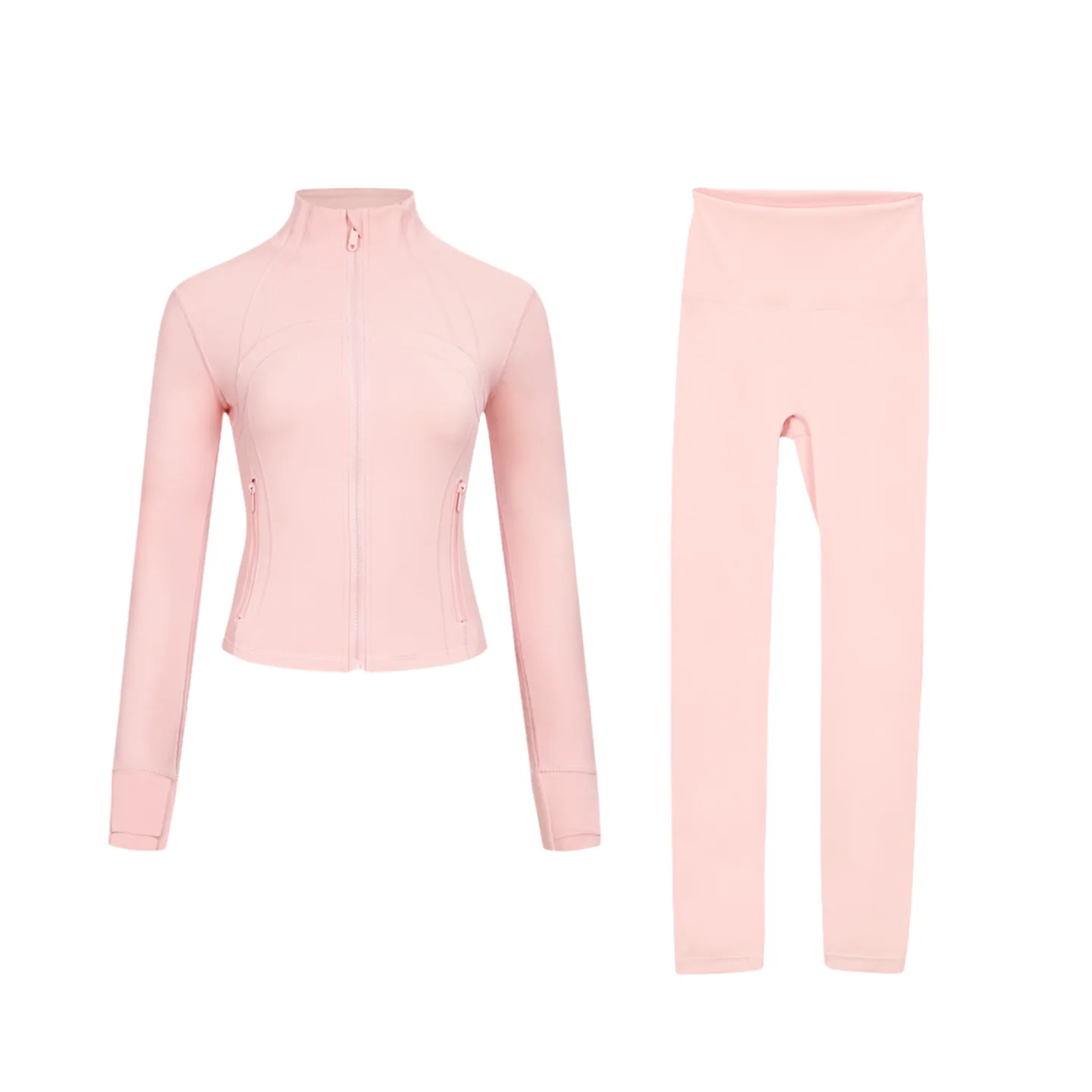 

Стильный спортивный костюм LULU из двух предметов: куртка с воротником-стойкой и укороченный топ с золотой молнией, облегающий комплект для йоги для женщин | Лимонная мода