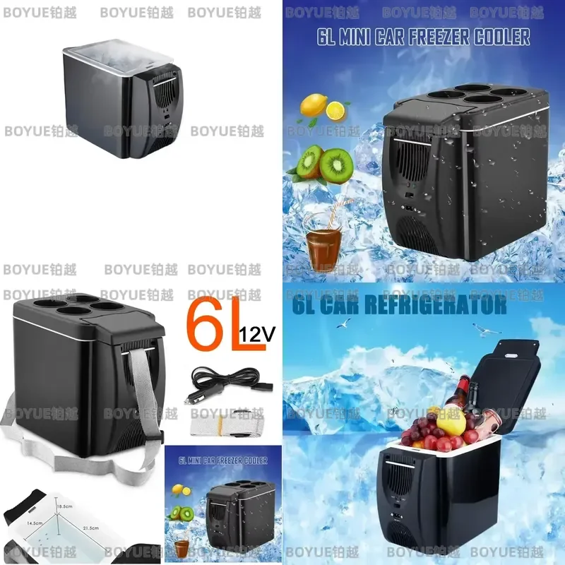 Portable Mini Car Refrigerator 6L Thermoelectric Cooler Freezer 12V DC Plug In Compact Fridge for Food Fruit Beverage Travel