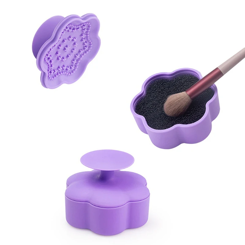 Scatola per la pulizia del trucco in silicone multifunzione Scatola per cosmetici da tavolo Pennello per soffio di polvere Tampone per la pulizia Strumenti per la conservazione del trucco da viaggio