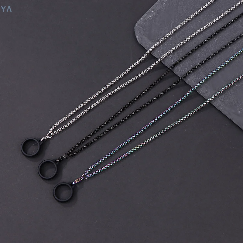 [YA]Anti-Lost Pen Lanyard Anti-drop Portable Metal Chain Necklace Lanyard Metal Lanyard Sling Snake Bone Chain With Rubble Ring view 3