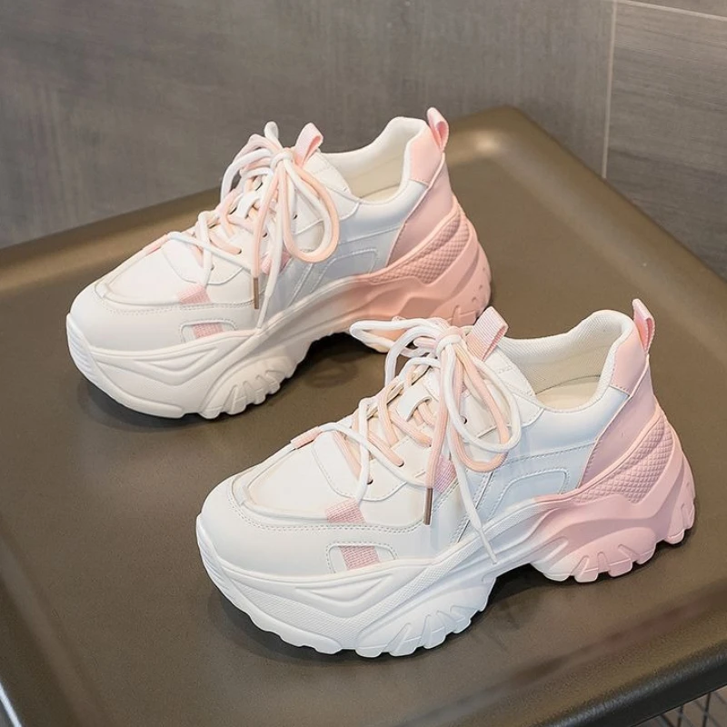 2025 Spring Autumn Women Shoes Gradient Color Thick Sole Dad Sneakers Height Increasing Versatile Sport Hot Selling Bestseller