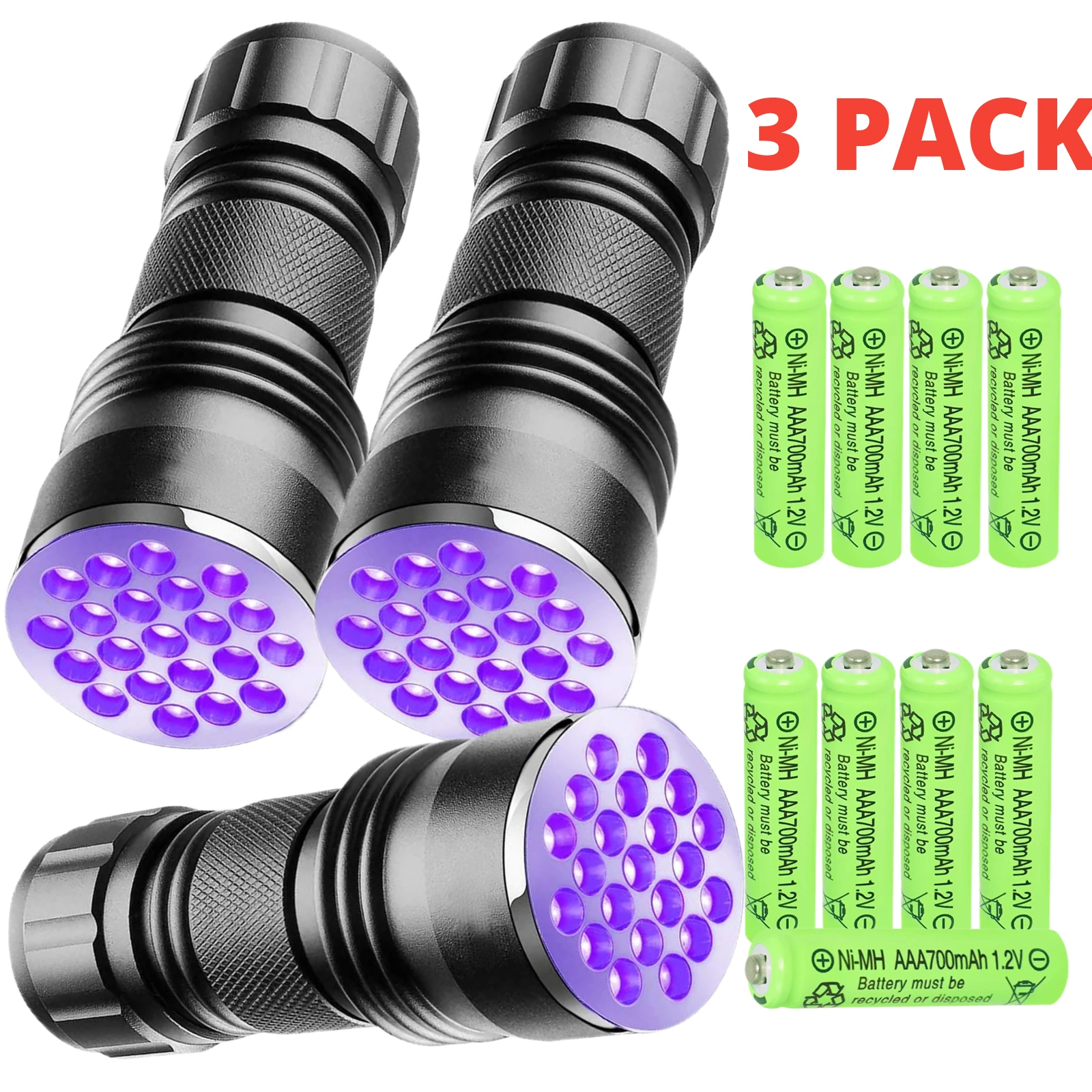 Skywolfeye 3PC 21 LED Ultraviolet Flashlight Black Light Flashlight with Battery Pet Stain Scorpion Finder