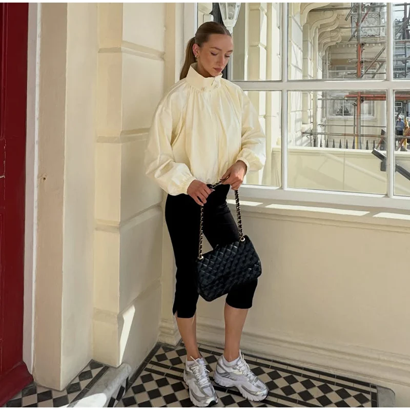 Rollkragen-Oversize-Cropped-Jacken für Damen, Street-Style, Lange Ärmel, Reißverschluss, Einfarbig, Locker Sitzende Mäntel, Schicke Damen-Oberbekleidung, Neuheiten – Detail 11