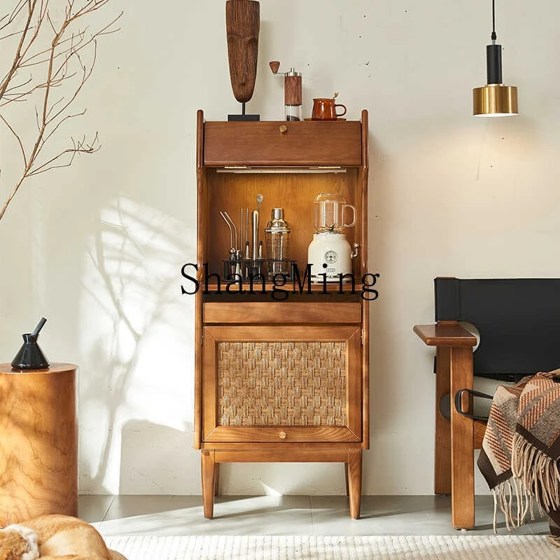 FG medieval rattan weaving living room dining wine cabinet storage display cabinet solid wood storage entrance cabinet