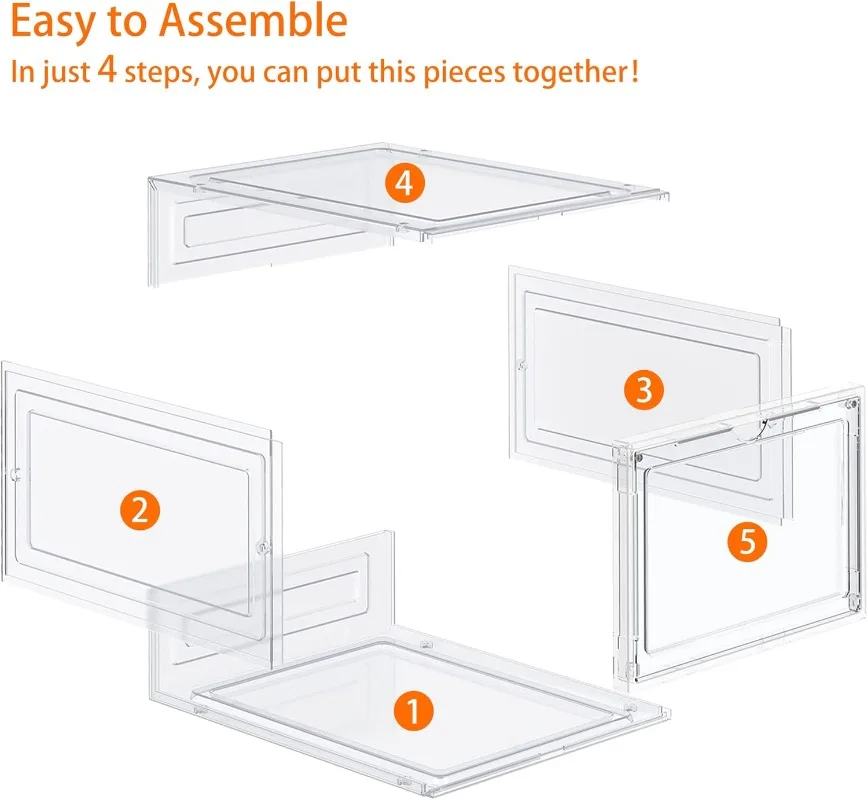 Органайзер для хранения обуви, 6 упаковок, Прозрачная Жесткая пластиковая коробка для обуви, пластиковая Штабелируемая