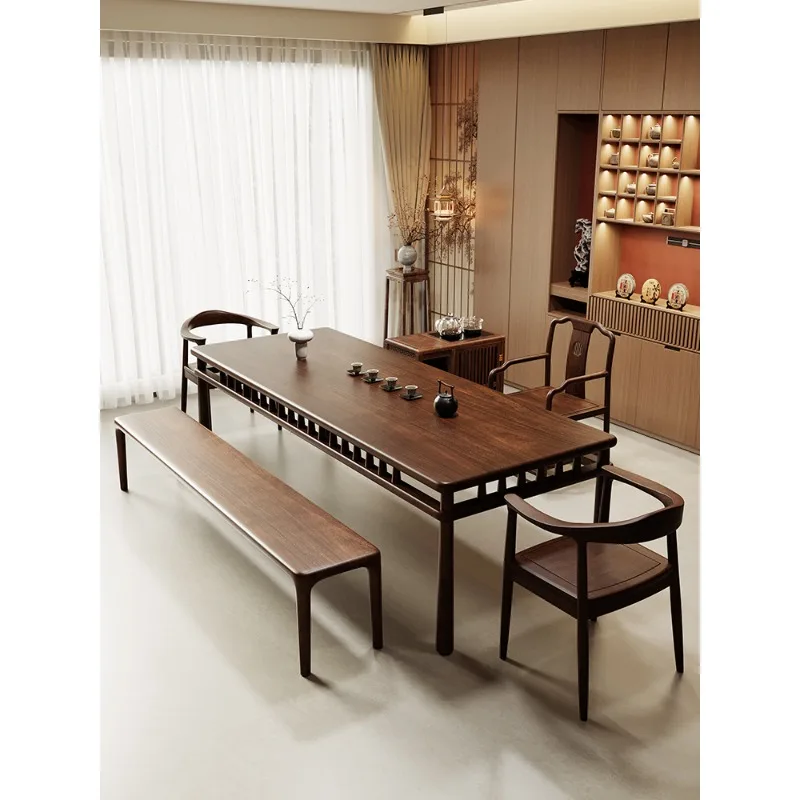 

High-grade South American black walnut mortise and tenon tea table and chair combination