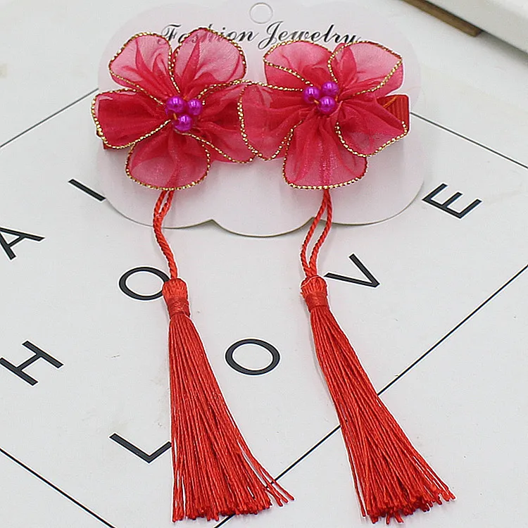 2 قطعة الأميرة زهرة الصينية لطيف شرابة دبابيس الشعر الأطفال الحلو أغطية الرأس الفتيات مقاطع الشعر المشابك hairgrip إكسسوارات الشعر