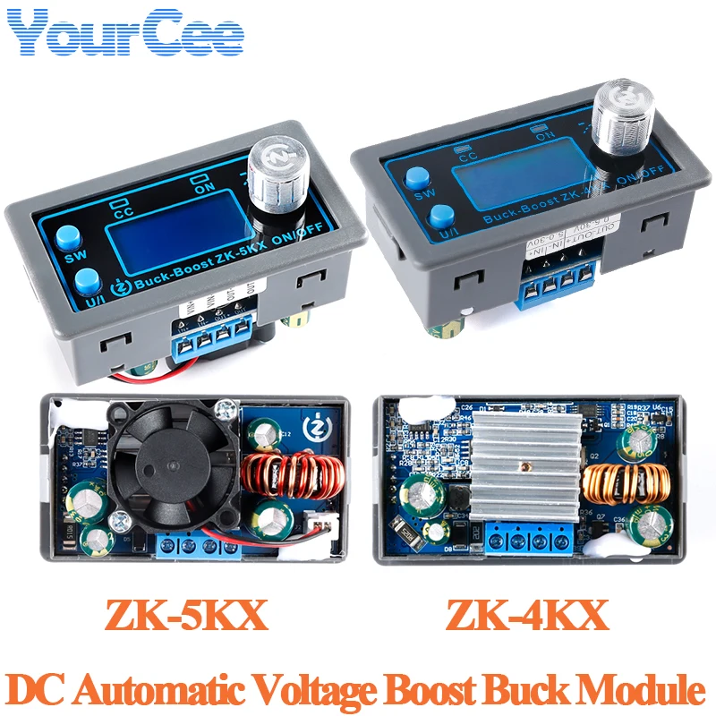 ZK-5KX DC Buck Boost Converter Board Module Step Up Down Power 0.6-36V 5A 5V 6V 12V 24V 80W ZK-4KX CC CV Adjustable Regulated