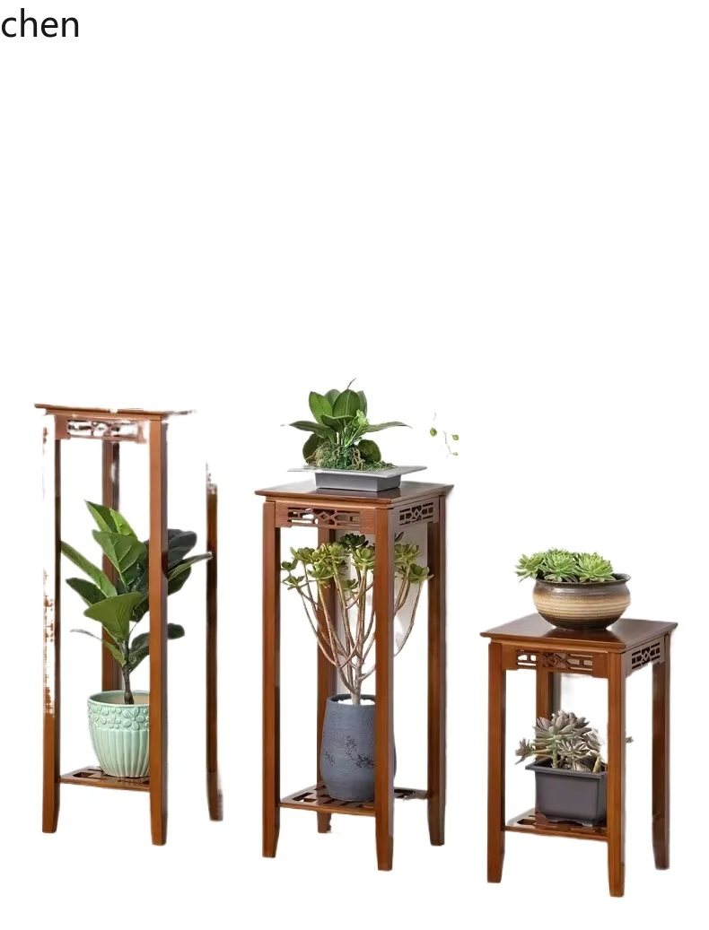 HT الخشب الصلب طاولة مربعة صغيرة غرفة المعيشة طاولة القهوة أريكة طاولة جانبية صغيرة مربعة بسيطة رف أحواض زهور #2