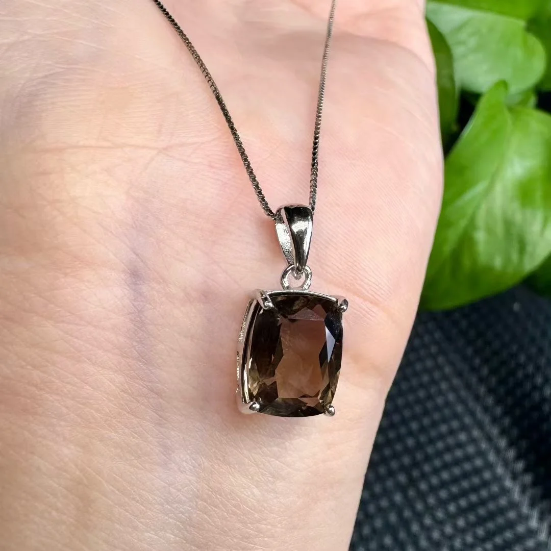 

1 Pc Natural Smoky Quartz Square Pendant 8x10MM Rectangle 925 Sterling Silver Reiki Healing Stone Jewelry Gift For Women Men