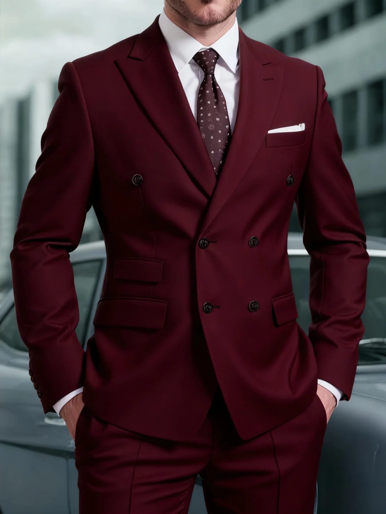 

Men's Formal Event Suit Set 2-Piece Double Breasted Peak Lapel Elegant Office Party Wedding