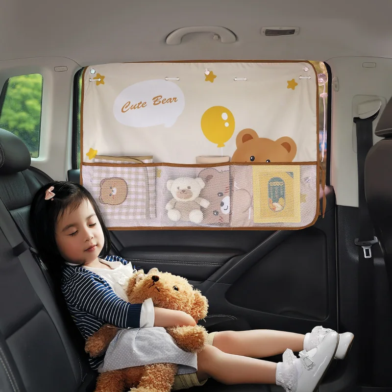 Car Cartoon Cute Curtain Suction Cup Side Window Sunshade Storage Dual-purpose Car Window Sunshade Children CarInterior Sunshade
