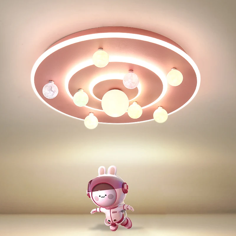 Imagem -02 - Moderno Simples Led Luzes de Teto Lâmpada para Quarto Infantil Espaço Planeta Redondo Casa Decoração Interior Lâmpadas de Iluminação Quarto Meninos e Meninas