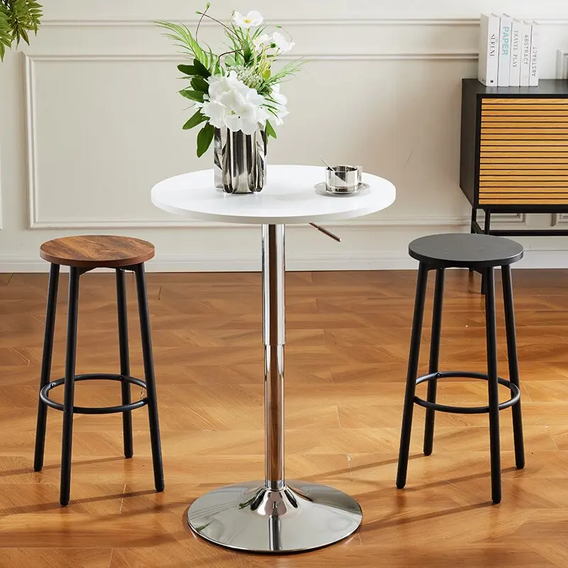 Four-Legged Bar Stool Solid Wood Counter Chair for Phone Store or Pub Round Seat Reception Stool Modern High-Tall Dining Chair