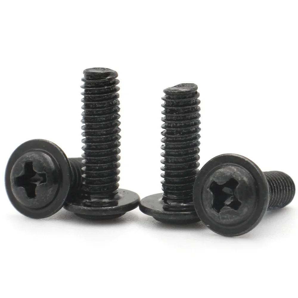 

10/20/50/100PCS Black Carbon Steel PWM Phillips Pan Head Screws with Washer M1.4-M5