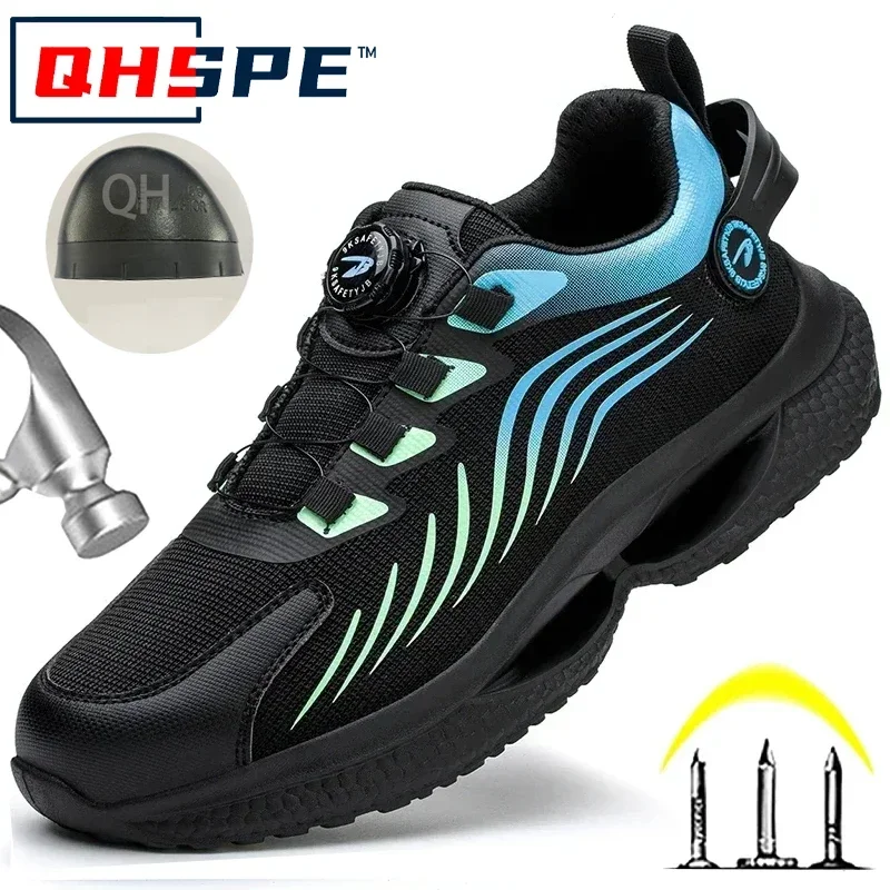 Rotating Button Safety Shoes Men Anti Smash Anti Puncture Sport Work Boots Fashion Breathable Lightweight Protective Footwear