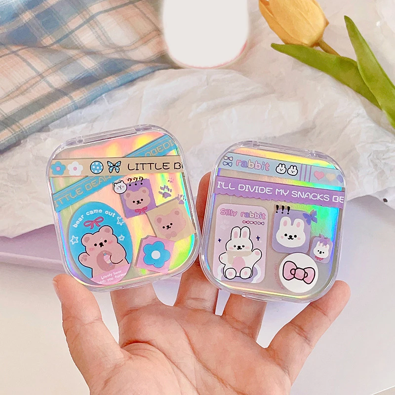 

Laser Cover Contact Lens Case Box Colored Lenses Container Beauty Lens Storage Box Travel Set Gift Girl