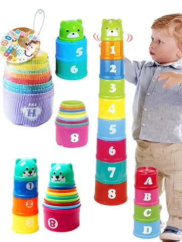 Kid Brain Response Battle Fold Cup Hand Speed Competition Fold Cup Baby Stack Game Early Education Puzzle Train Board Games Toy