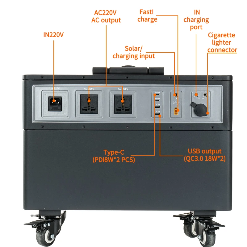 2000W 220V Portable Power Station Outdoor Camping Pull-Rod Solar Panel Generator Energy Storage Power Bank