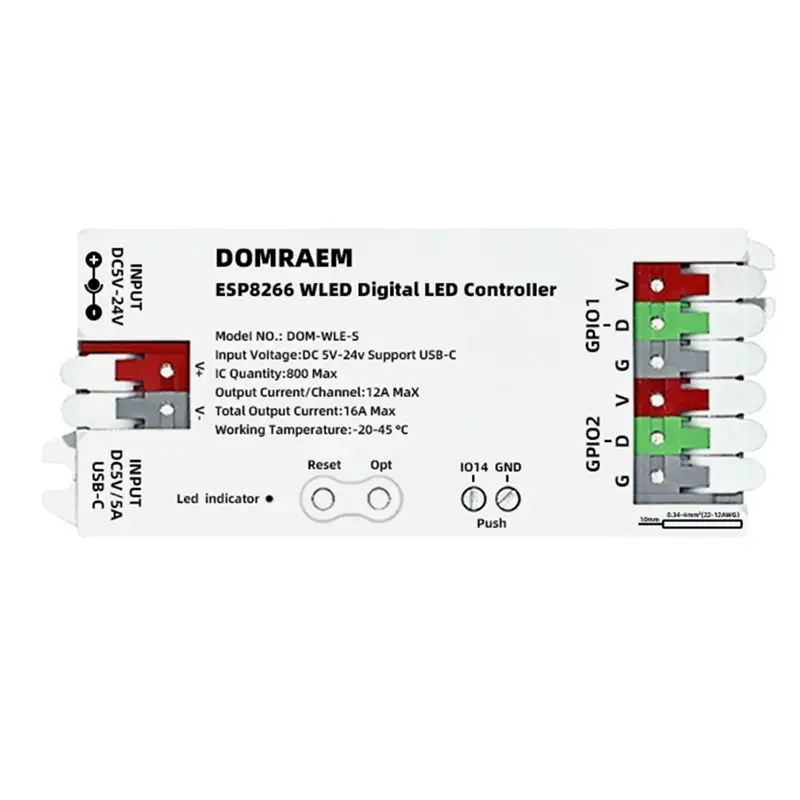 DOMRAEM Type-C RGB Light Strip Controller, Works With WS2811, WS2814, WS2805, DC5-24V Compatible