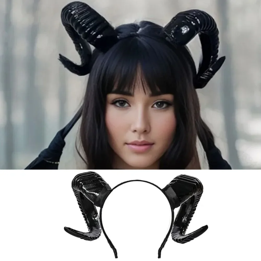 

Artificial Black Demon Horn Headwear Realistic Gothic Halloween Devil Headband Reusable Unisex Goat Horn Hair Hoop Adults
