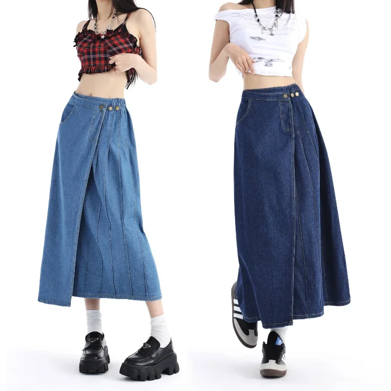 

Pop Casualdenim Korean Style Skirt For Women High-waisted Irregular Design Sensibility Niche A- Line Summer New Arrival