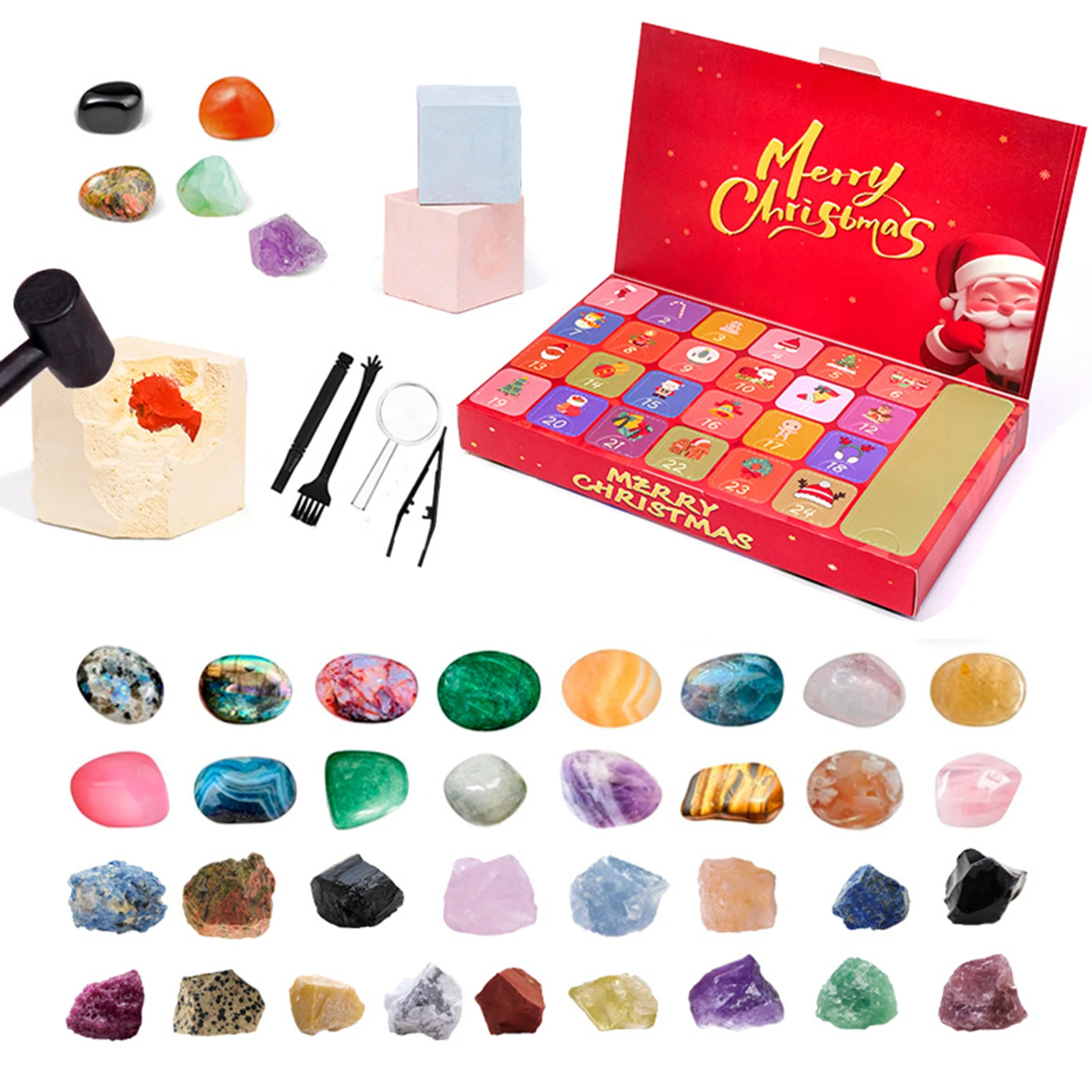 24 Day Natural Gemstone Crystal Dig Kit with Tools Christmas Ornaments for Enthusiasts