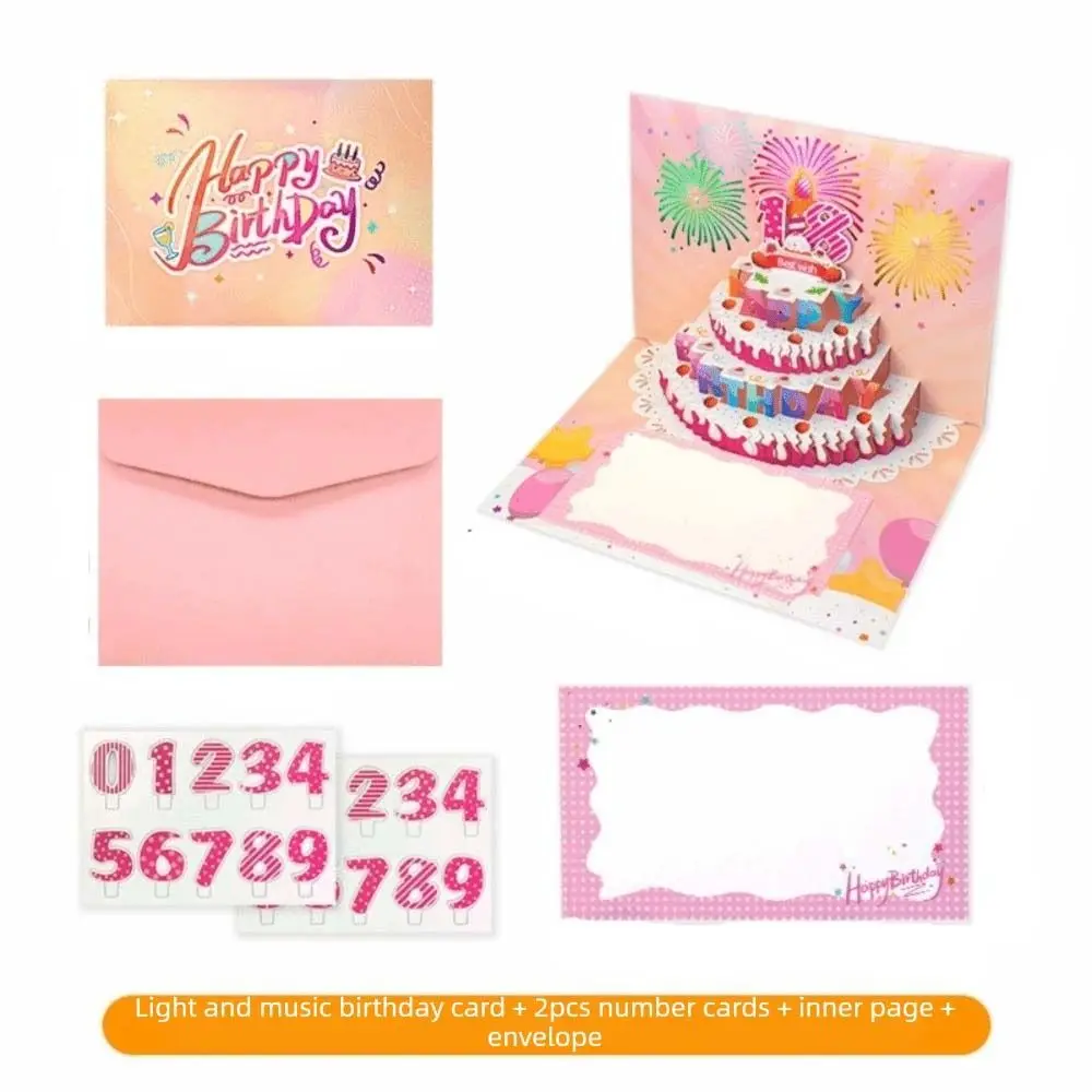 Pop Up 3D Music Light Birthday Cards Foldable Creative Happy Birthday Greeting Card Automatic Opening Hollow