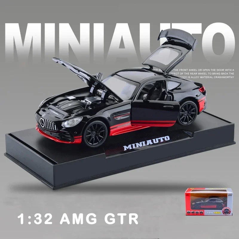 1:32 pressofuso in lega modello di auto sportiva AMG GTR tirare indietro con suono luce pressofusa modelli di veicoli giocattolo per bambini regali di compleanno M