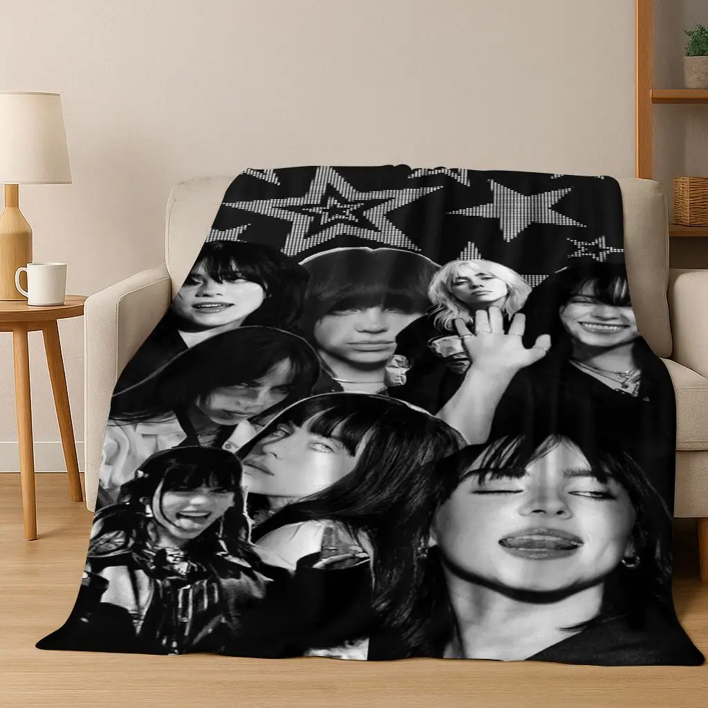 Modische Billie Eilish Hit Me harte und weiche Sänger-Flanelldecke, weiche Überwurfdecke für Bett, Schlafzimmer, Wohnzimmer, Reisegeschenk, Kind