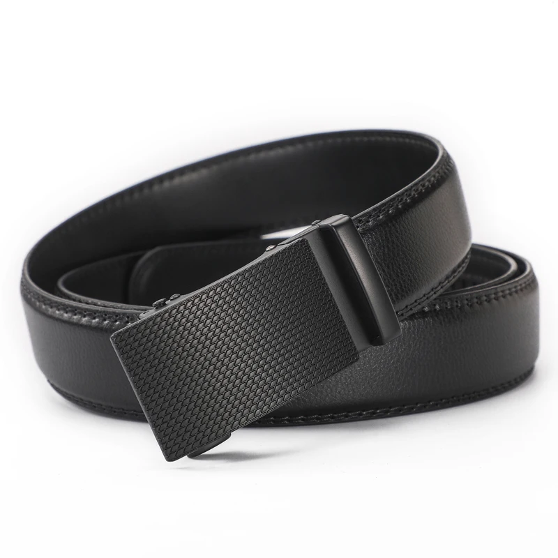 Quality Man\'s genuine leather ratchet belt, fashionable and convenient automatic button black lychee grain, suitable for busines