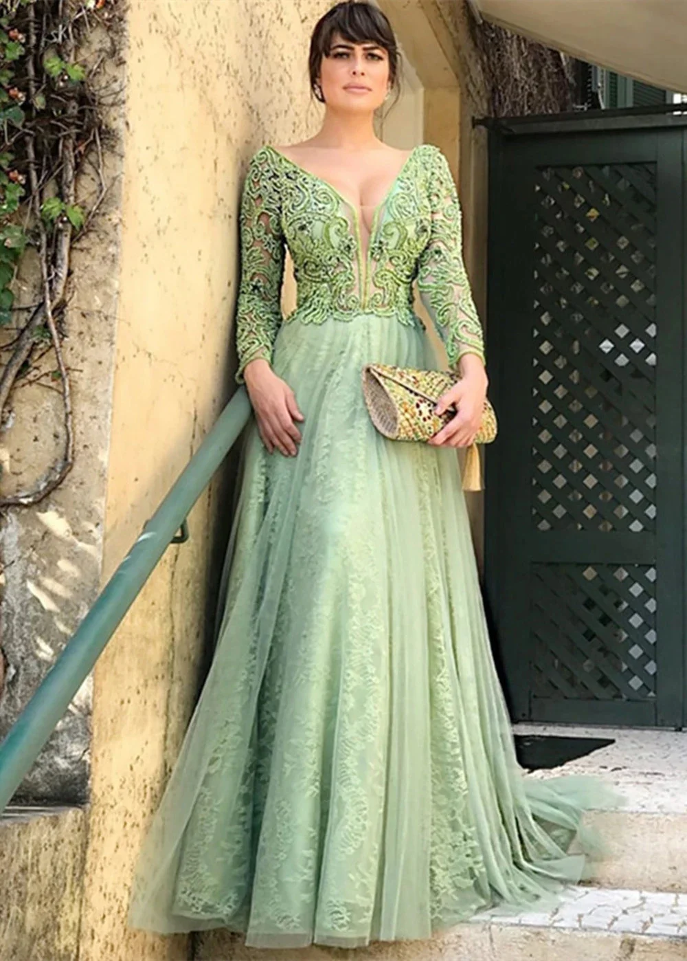 Elegant V-Neck Long Sleeve Beading Mother of the Bride Dresses For Weddings فساتين السهرة Tulle Appliques  2023