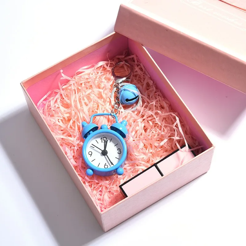 Pastel Colorful Clock Charm Trendy Metal Round Bell Keyring Luxury Backpack Zipper Key Fob Creative Vehicle Ornament Key Ring