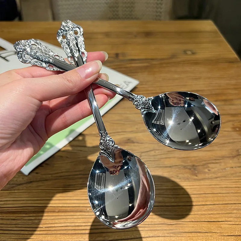 1/2pcs Palace Style 304 Stainless Steel Soup Spoon High Aesthetic Dinner Spoon for Eating Rice Soup Ice Cream Tableware