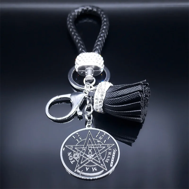 Hexerei Tetra gramm aton Pentagramm Edelstahl Schlüssel ring Kette Auto Schlüssel ring hängen Schmuck Wicca Penta cle Schmuck k948s06 – Detail 7