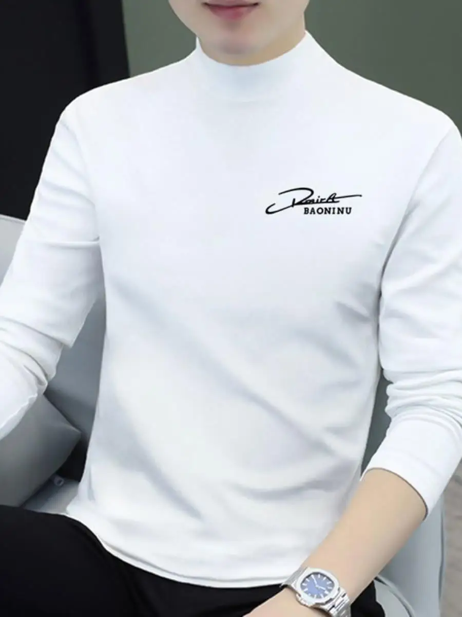 

Men's High-End Long Sve T-irt Mid-Ne Base Layer Warmth Faion Brand Autumn Clothing Soft Comfortable Universal Fit