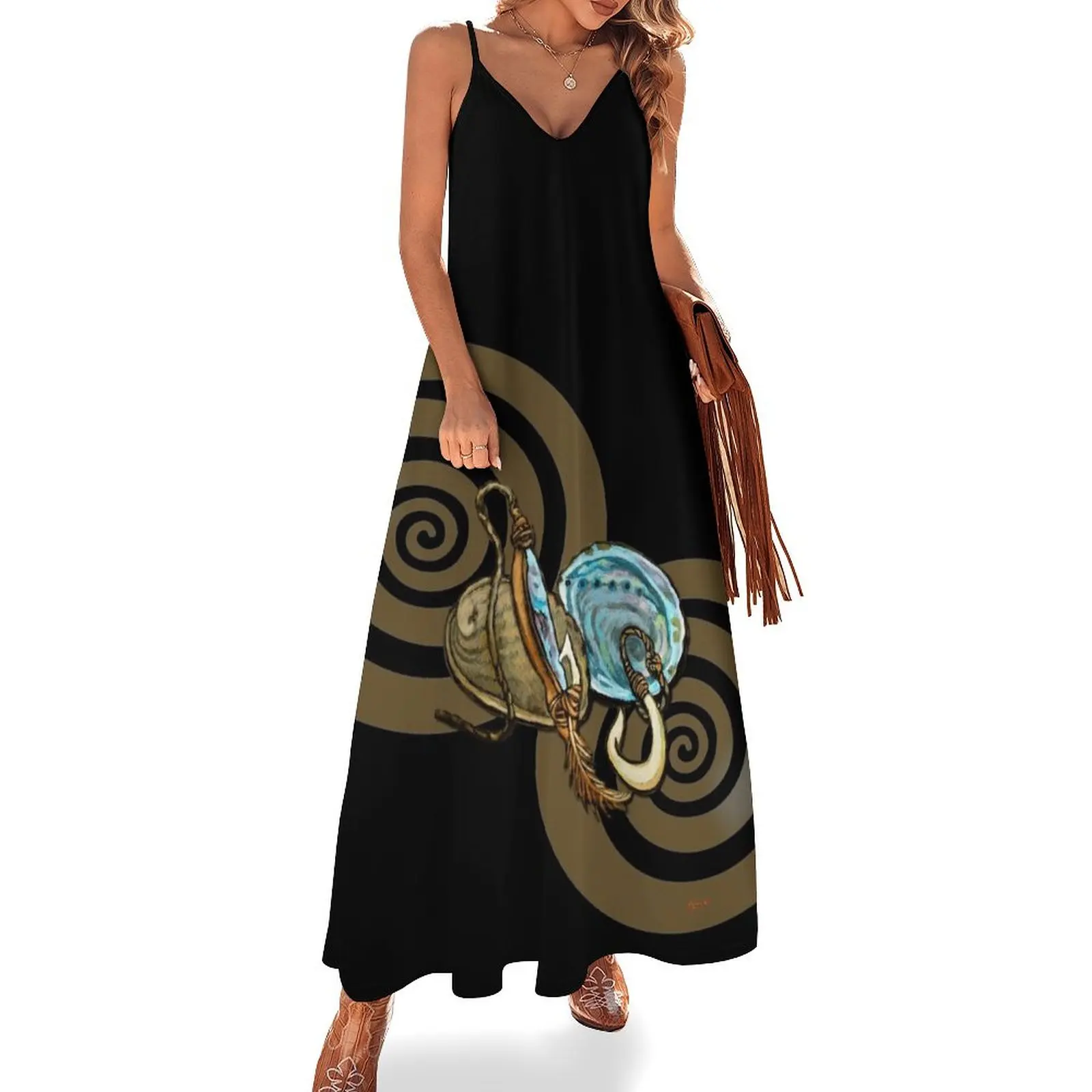 

Abalone with Historic Maori Fishing Hooks Sleeveless Dress summer dresses Women's summer dress Dress vintage