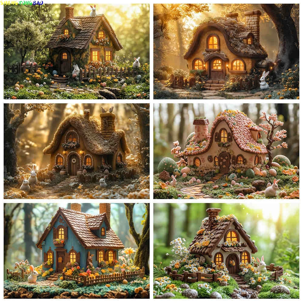 

Indoor Tent Children Birthday Photography Backdrops Props Happy Easter Day Rabbits Butterfly Eggs Flowers Photo Background FV-01