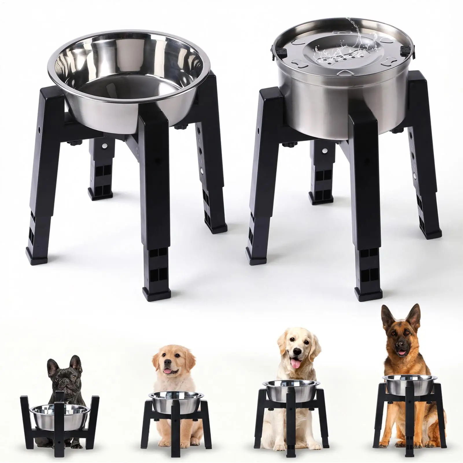 Stand For Dog Bowls Stainless Steel Adjustable Elevated Stable Pet Feeder Elevation Support Base For Kitchen Patio Yard