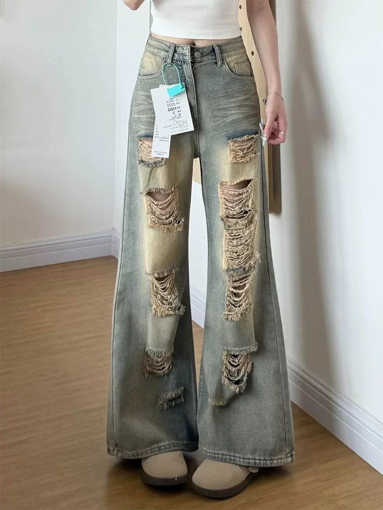 

Y2K American High Street Beggar Jeans Женские летние тонкие брюки с высокой талией в стиле ретро, свободные висячие широкие брюки-тапочки