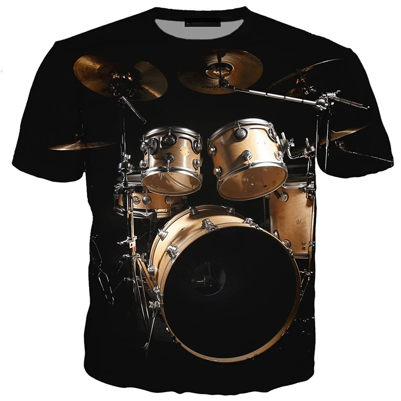 New Summer Tide Fashion Drum Kit Picture Men T-Shirts  Casual 3D Print Tees Hip Hop Personality Round Neck Short Sleeve Tops