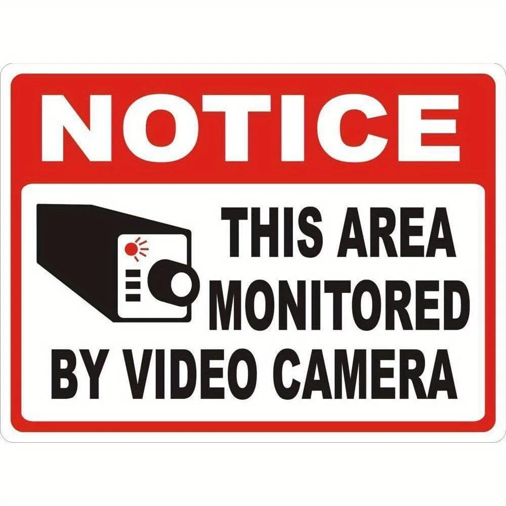 Security Camera Monitoring Notice Sign - Heavy-Duty Metal (Tin/Iron), Red Border & Camera Icon - Indoor/Outdoor Surveillance Dec