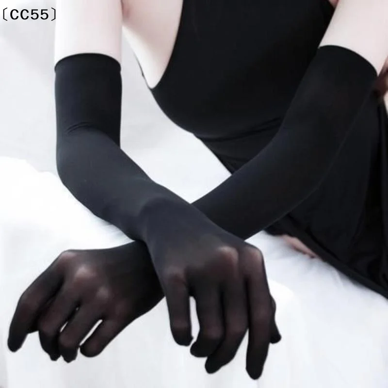 1 Pair High Elasticity Tight Stocking Gloves Solid Nylon Ultra-thin Seamless Sexy Gloves Long Sunscreen For Women Dance 〔CC55〕