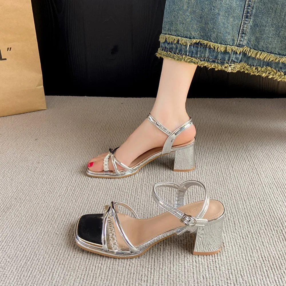 Women's High Heel Sandals Silver 2026 Summer French Style Dress Sandals  Non Tiring Sandals Women's Shoes