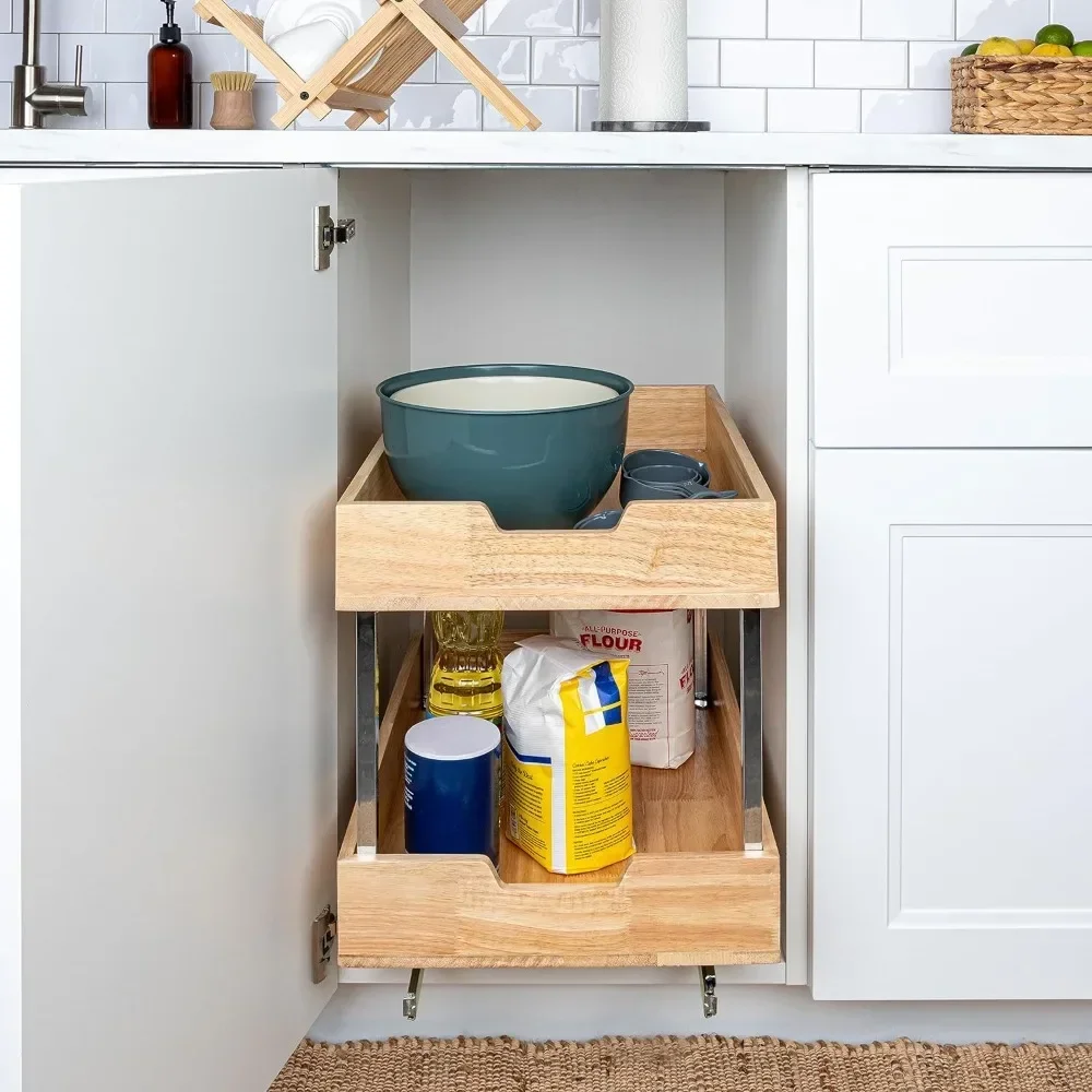 2 Tier Pull Out Cabinet Organizer Solid Wood