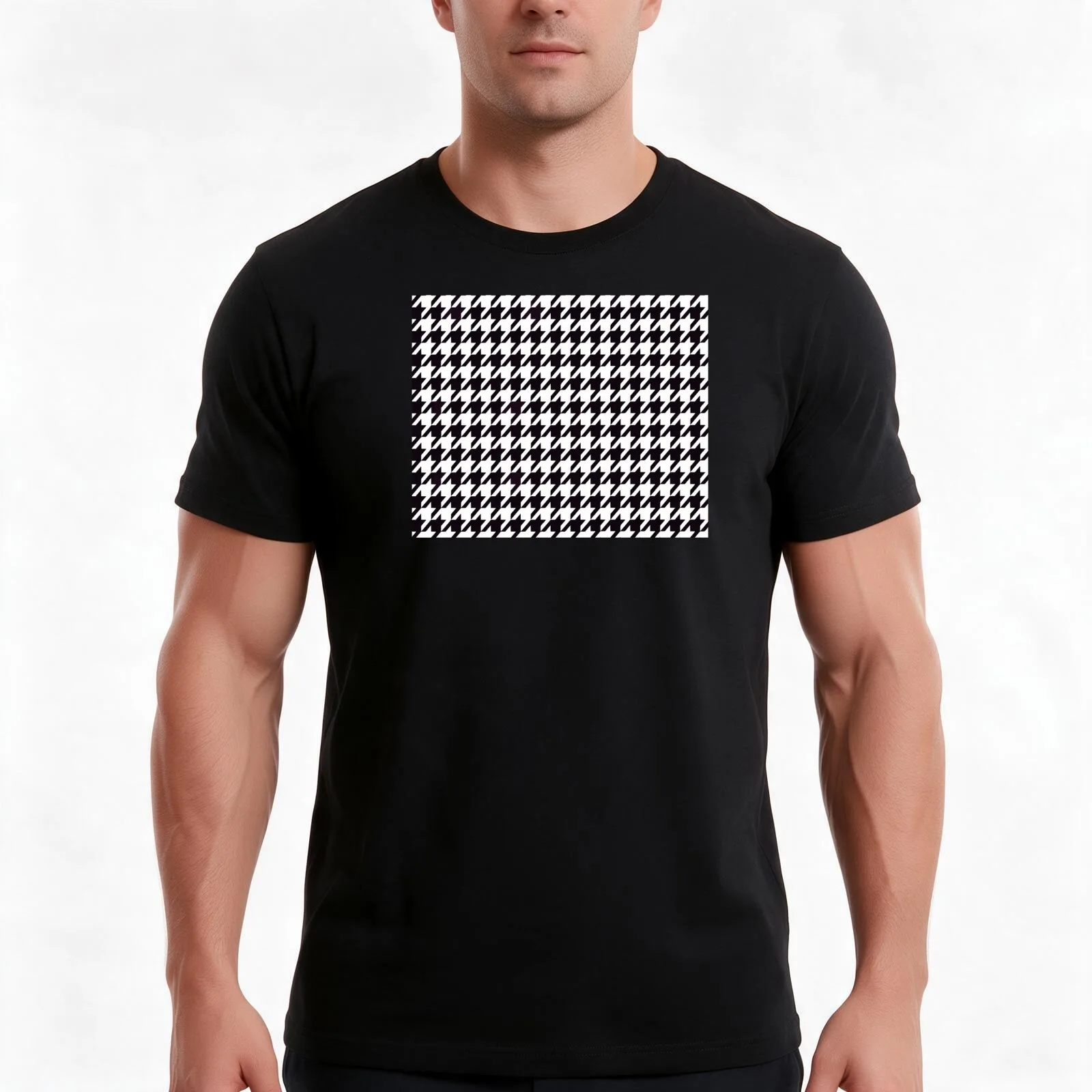 Timeless houndstooth pattern in black and white T-Shirt, Summer Casual Cotton Tee, Oversized Streetwear Tops, Unisex Men Women