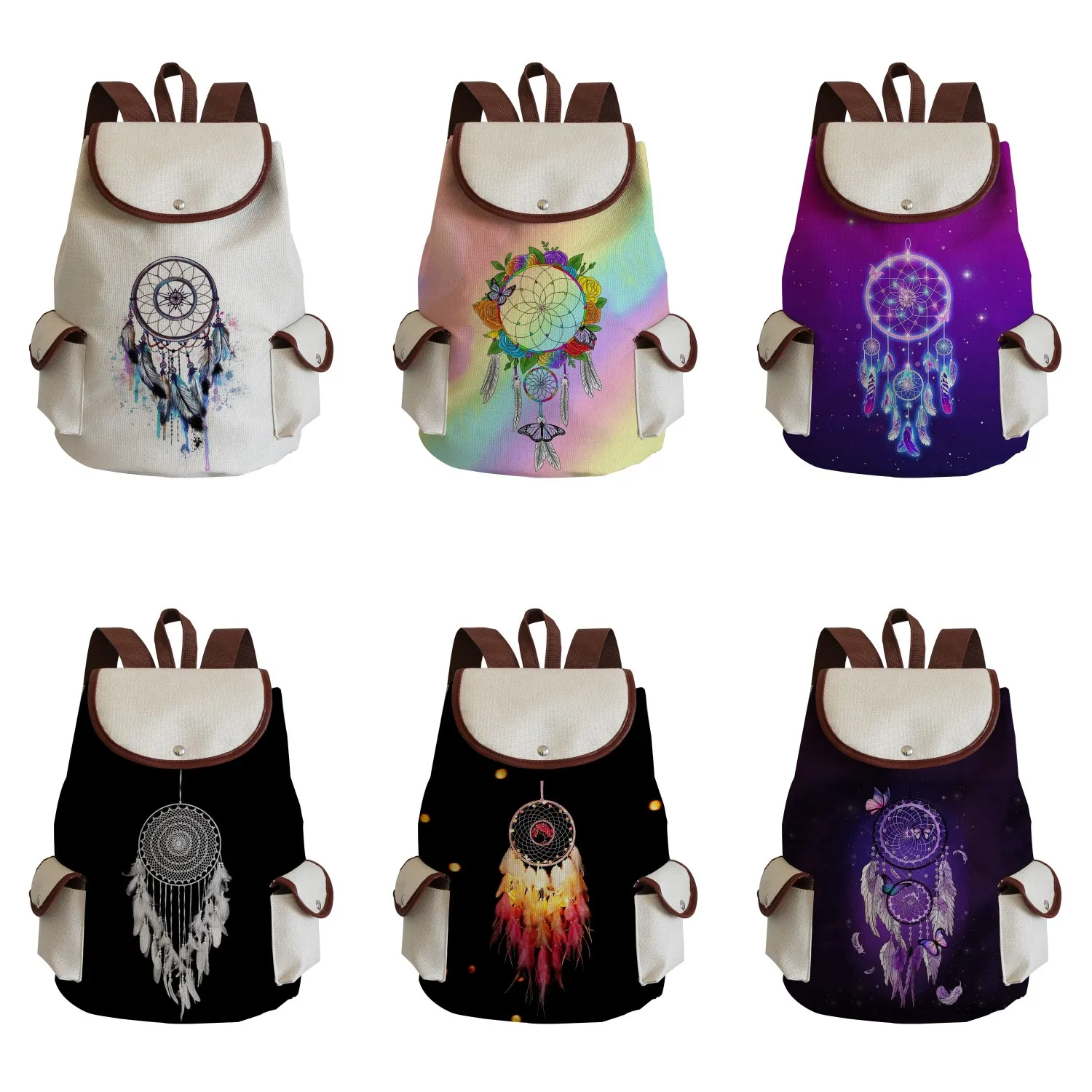 Travel Backpack Large Capacity Practical School Bohemian Style Dream Catcher Backpack For Girls Feather Printed Women Backpack