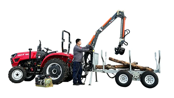Self Loading Forest Log Trailer with Hydraulic Rotating Grapple, Heavy Duty Log Stakes & Stabilizer Legs for Farm