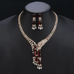New Unique Design Animal Leopard Necklace Earring Jewelry Sets  High Quality Cubic Zirconia  For Women Party Accessorie CN11216